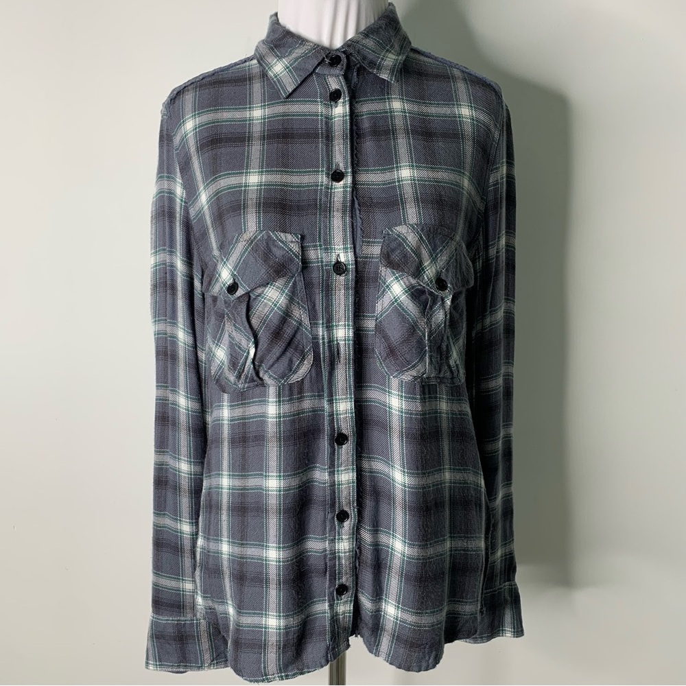 Zadig & Voltaire Women's Blue Gray Tali Carreaux Long Sleeve Shirt Size Small